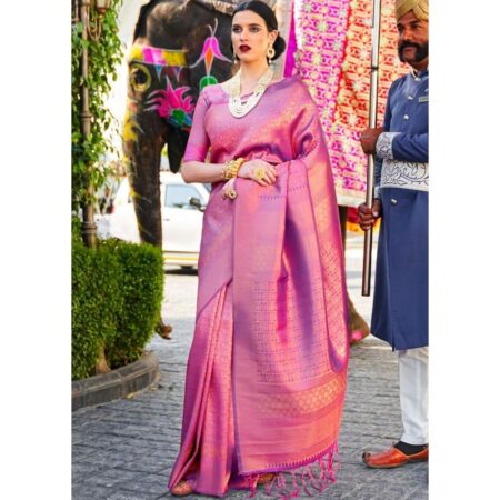 Blackmeant wine purple handloom weave kanjivaram silk saree