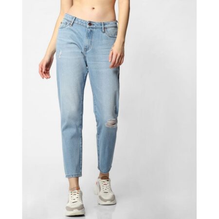 Blackmeant blue mid rise ice washed boyfriend jeans