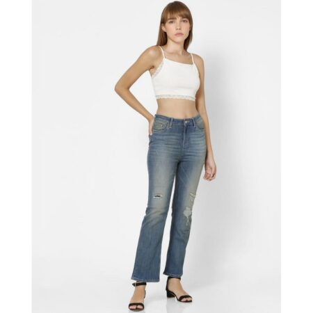 Blackmeant unique light blue high rise kick flare distressed jeans