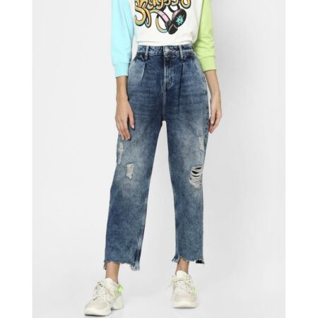 Blackmeant blue high rise slouch fit distressed jeans