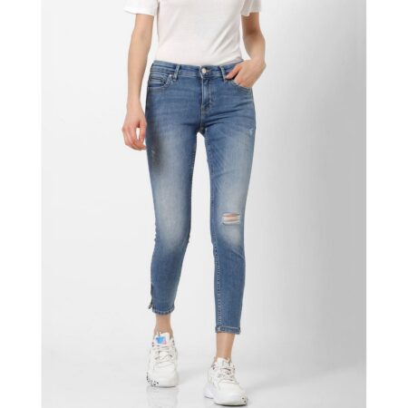 Blackmeant blue mid rise zip detail skinny fit jeans