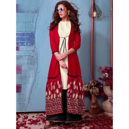 Blackmeant kajal cream kurta with printed shrug